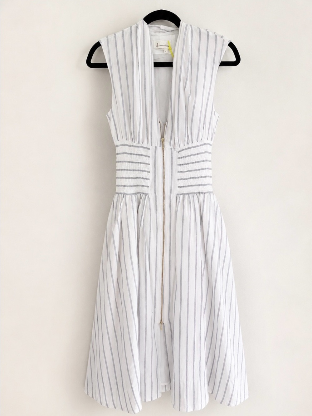 Anthropologie White Dress with Gray Pinstripes